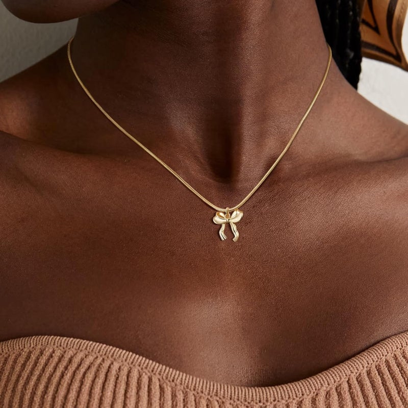 Risamil Store 14K Gold Plated Necklace for Women - Bow Necklace - Dainty Necklace Cute Small Tiny Bow Pendant Choker Chain Necklace Trendy Necklaces for Women Jewelry Gift - Image 5